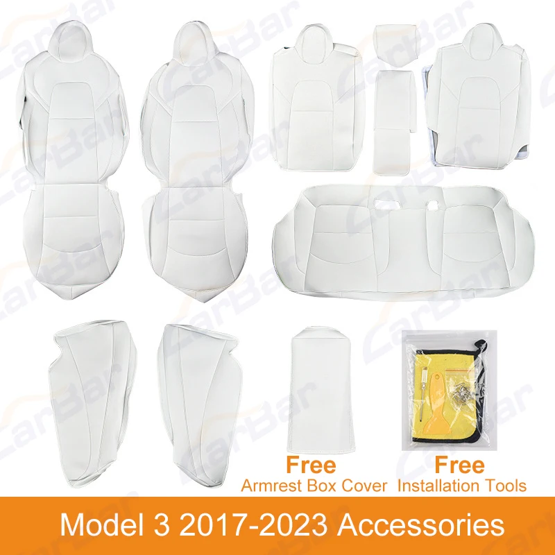 Carbar Full Set Car Seat Covers For Tesla Model Y 3 Highland Nappa PU Leather Front Rear Seat Cover  Interior Accessories