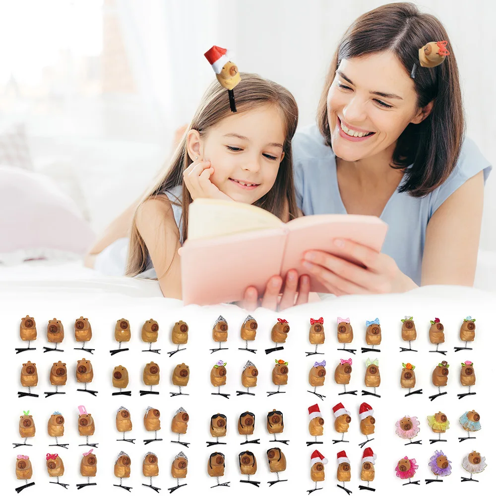 6pcs Cute Cartoon Capybara Spring Hair Clip Kawaii 3D Plush Children Headwear DIY Funny Duckbill Clip Hair Styling