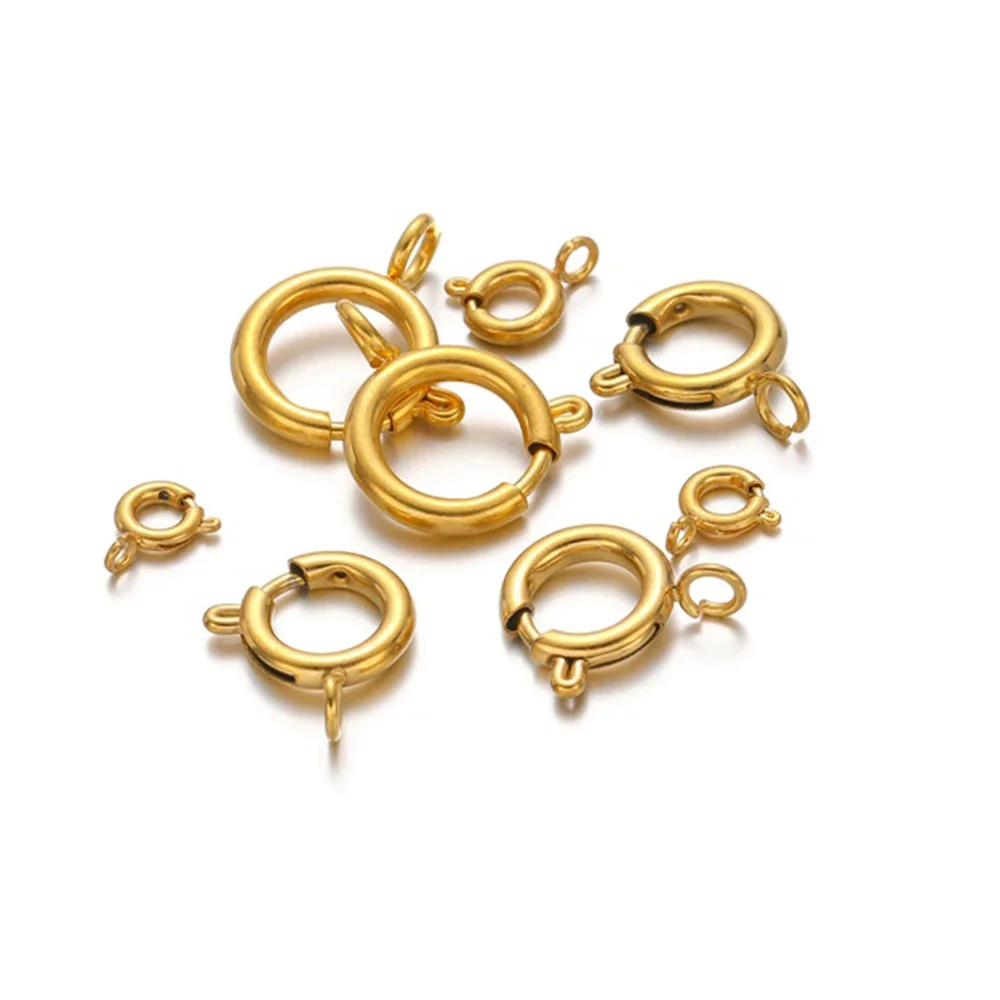 10 Stück Edelstahl Gold Federverschluss Runde Clips Hakenverbinder für DIY Schmuck Armband Schlüsselanhänger Herstellung Handwerk Zubehör