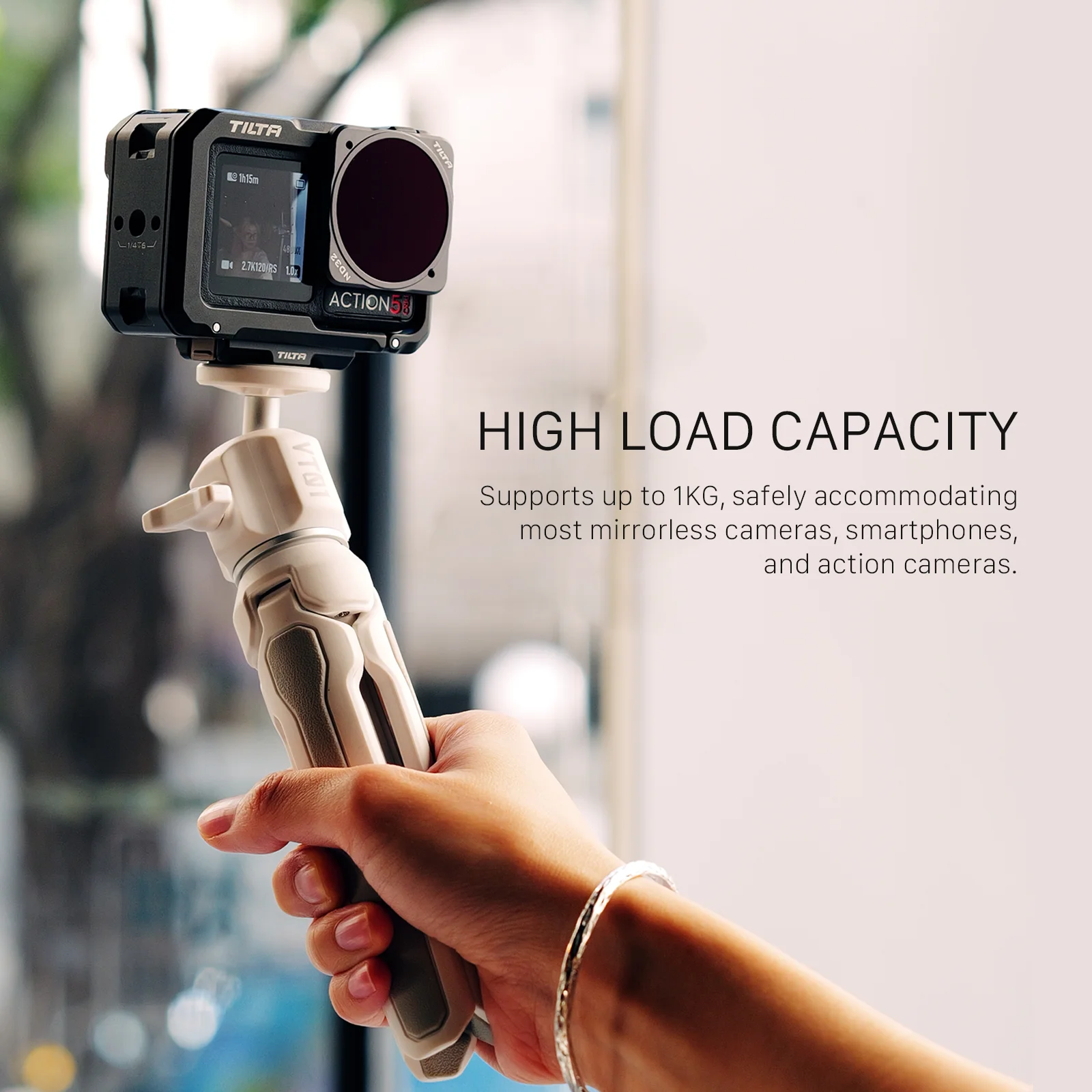 TILTA TT-VT01 حامل ثلاثي القوائم قابل للتمديد لمدونة الفيديو (1 كجم) حامل ثلاثي القوائم Monopod صغير متوافق مع DJI Osmo Action 3 4 5 PRO
