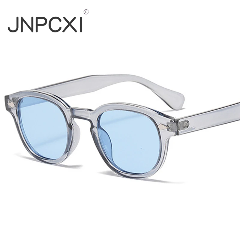 JNPCXI Vintage Round Sunglasses Women Men Retro Rivet Blue Gradient Female Sun Glasses UV400