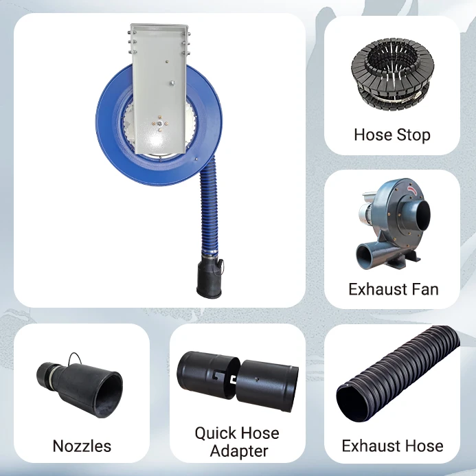 Auto Repair Garage Exhaust Control System Spring Return Hose Reel