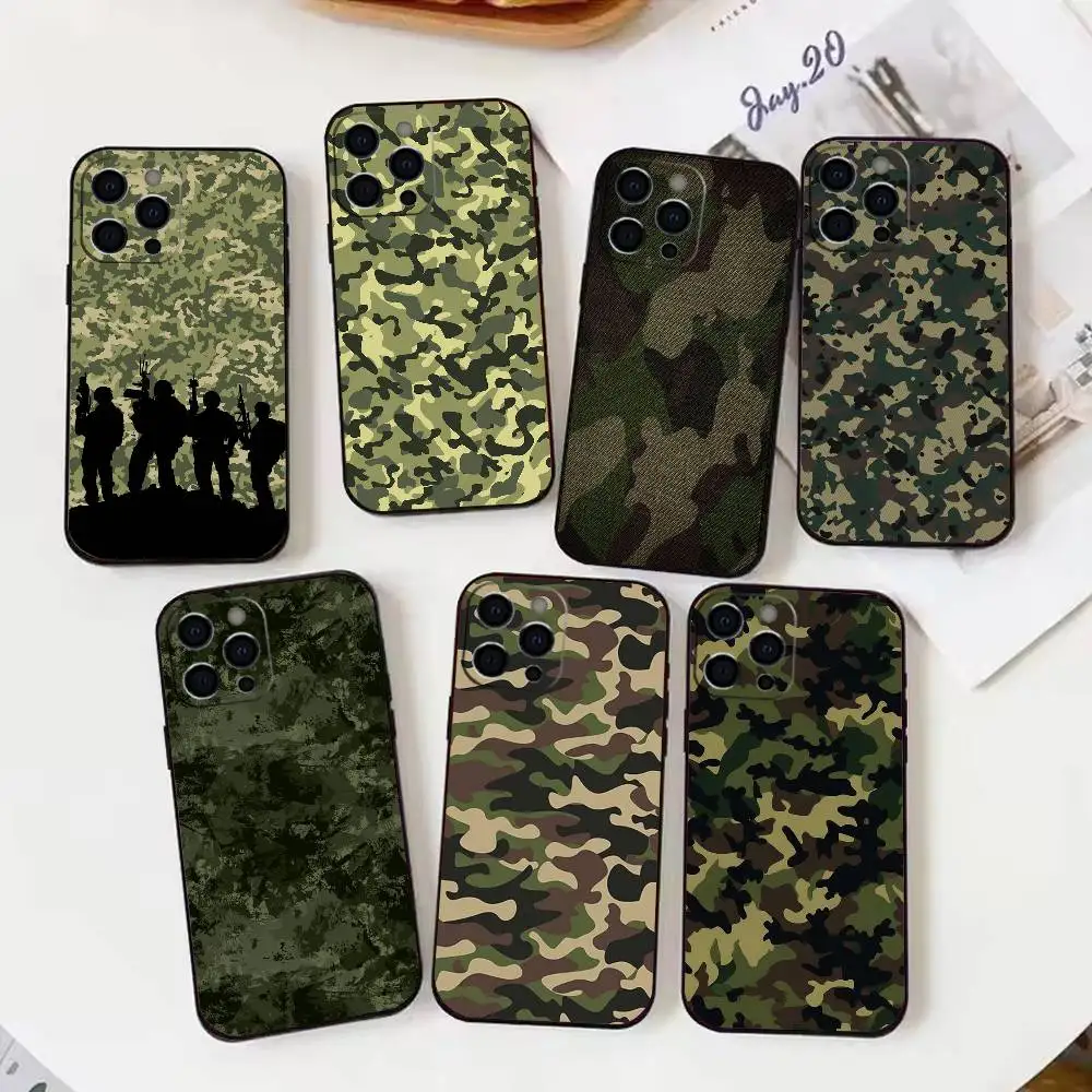 

Camouflage Camo Military Army Phone Case For iPhone 17, 16,15,14,13,12,11 Plus,Pro Max, Others Soft Black Cover