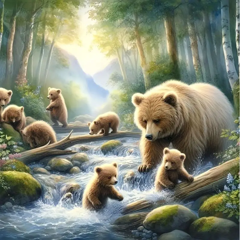 

GATYZTORY Bear Animals Diamond Painting 5D DIY Forest Scenery Full Square Round Diamond Mosaic Rhinestones Art