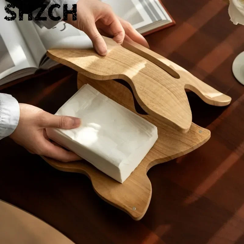 European Style Solid Wood Tissue Box Organizer Coffee Table/Bedside Decoration Minimalist Home Staging Display Tissue Boxes