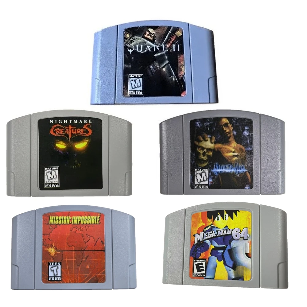 N64 Game Cassette, US Version, Nightmare Creatures，Mega Man ，Shadow Man,Quak II,Mission Impossible, 64-bit English Game Cassette