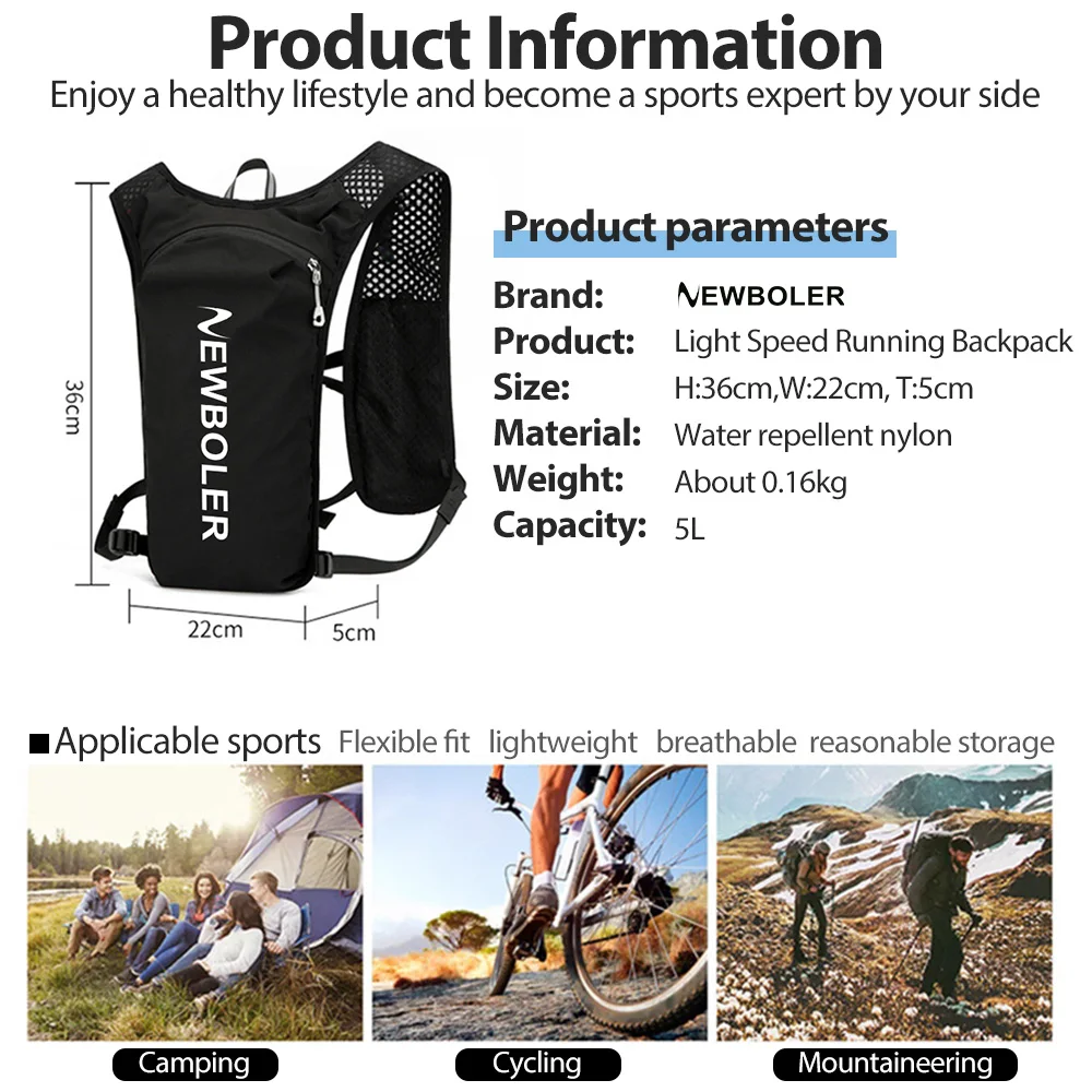 Gilet idrico traspirante da 5 litri Zaini da trail running Zaino da ciclismo leggero da jogging per maratona Borsa da arrampicata per bici da equitazione