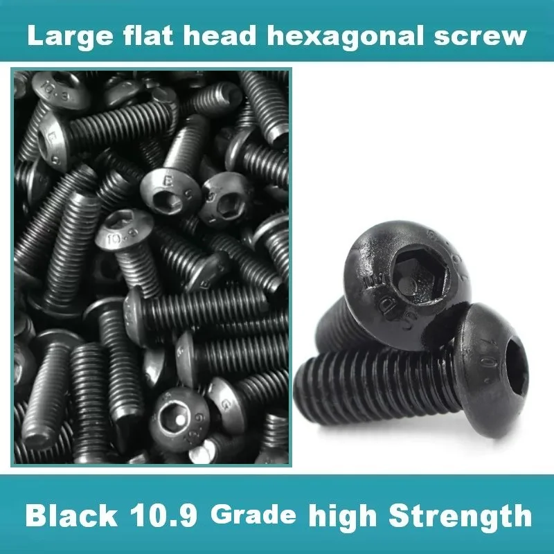 M1.6-M14 Button Head Cap Screws 10.9 Grade High Strength Black Oxide Carbon Steel ISO 7380 Hex Socket Mushroom Head Allen Bolt