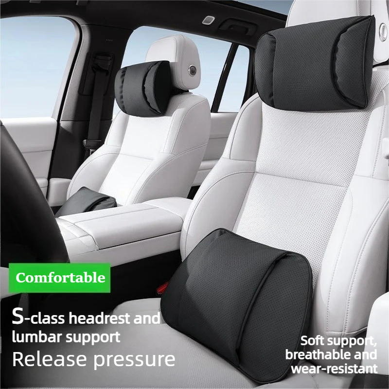 

Leather Car Neck Pillow Waist Pillow Premium Car Seat Headrest and Lumbar Support Cars Accessories Interior Car Seat Pillow Set