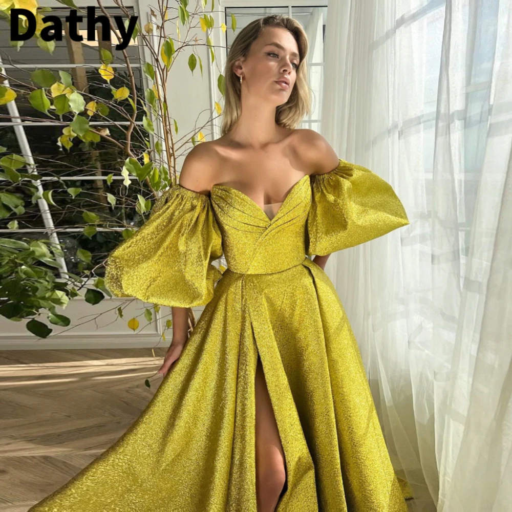 Dathy Gilded Twilight Gown Bubble Sleeve Silk Forged Women's Long Evening Dress Formal Occasion Dresses Vestidos De Fiesta