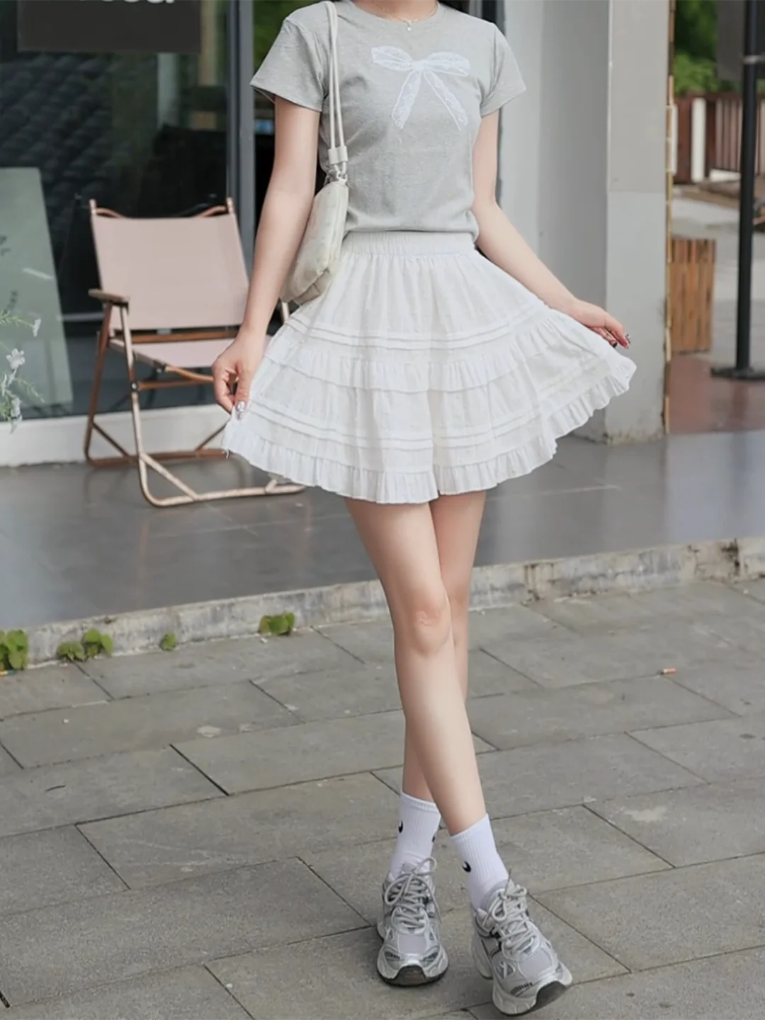 ballet-style-white-short-cake-skirt-women's-high-waist-slim-a-line-skirt-casual-cotton-elastic-waist-daily-wear