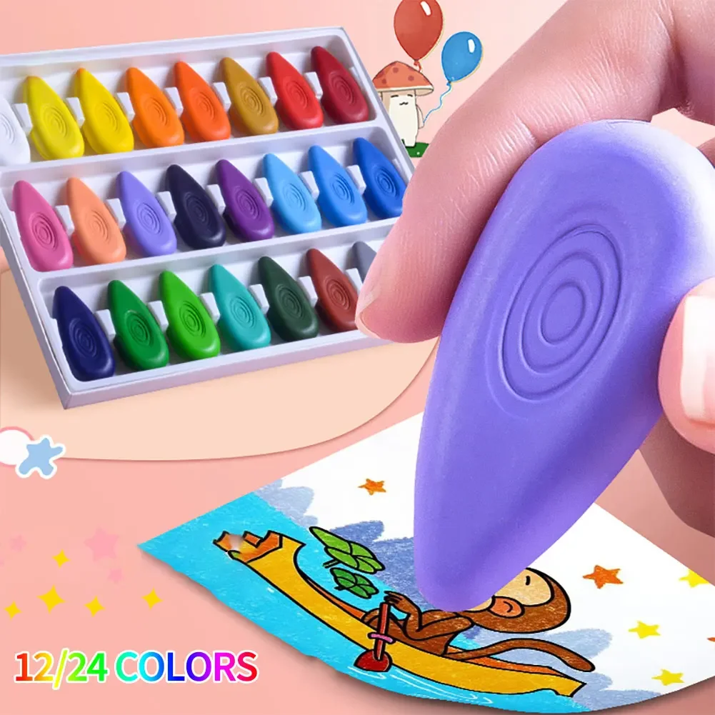 12/24 Colors/Set Non Dirty Hand Washable Drop Shape Crayons Safe Non-Toxic Pen Toddler Gift Early Education Tools for Kids Baby