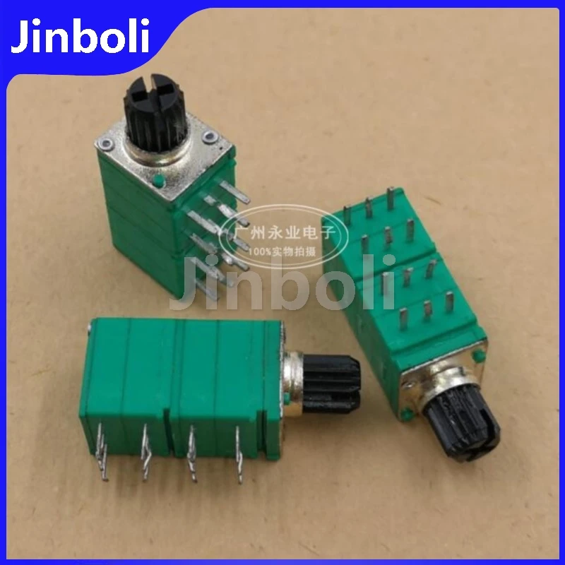 1PCS RK097 4 Link Potentiometer 12Pins B20K B203 Volume Amplifier Adjustable Precision Potentiometer Flower Shaft Length 8MM