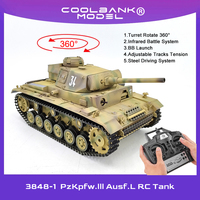 Coolbank Henglong 1/16 Modify Upgraded Panzer III L RTR RC Tank 3848-1 360° Turret Hobby Toy BB Shooting Airsoft Tank That Shoot