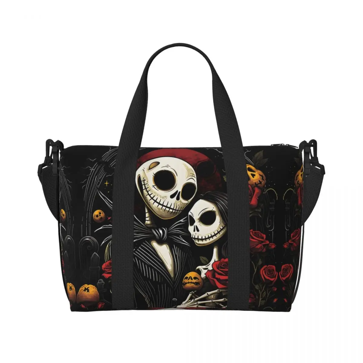 

Custom The Nightmare Before Christmas Groceries Tote Shopping Bag Women Big Capacity Movie Jack Skellington Beach Gym Travel Bag