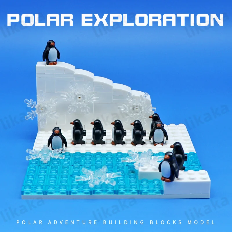 MOC Penguin Glacier Building Blocks Polar Bear Bricks Toys Icy Snow World Montessori Toys for Girls Boys DIY Gift Kids Toys