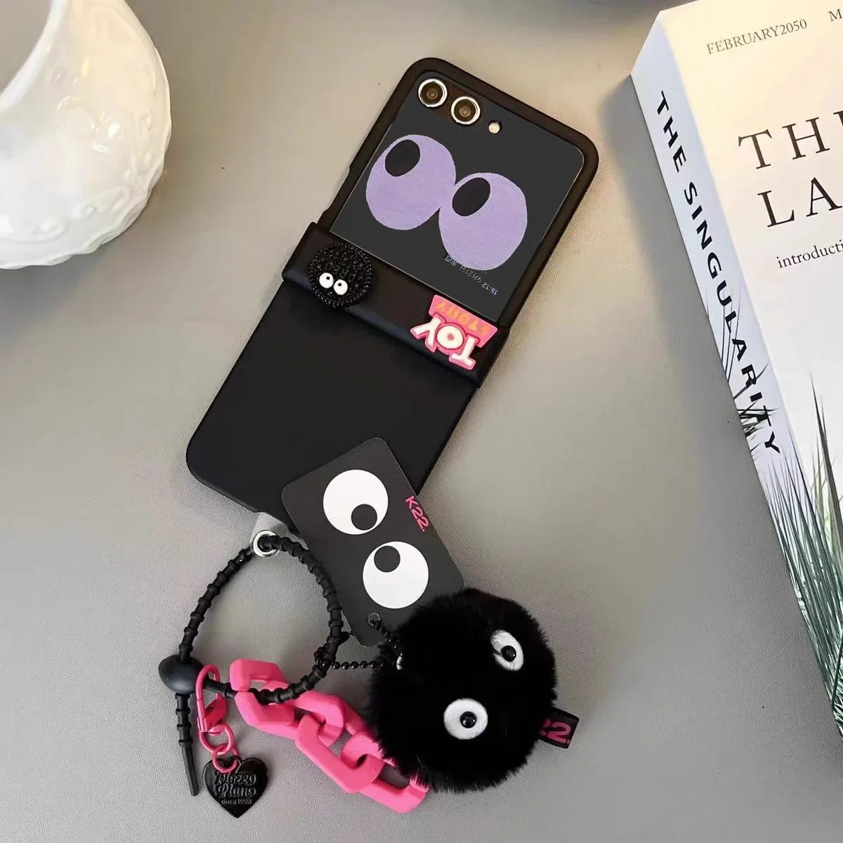 Funda para Teléfono Black Coal Ball Plus para Samsung Galaxy Z Flip 7 7FE 6 5 4 3, para Motorola Razr 40 50 60 Ultra, Xiaomi Mix Flip 2