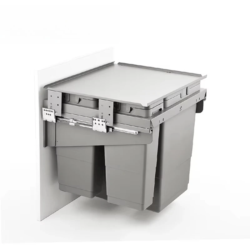سلة مهملات المطبخ، سلة مهملات مدمجة، منزلقة مخفية ناعمة، سحب سلة مهملات أسفل الخزانة #1