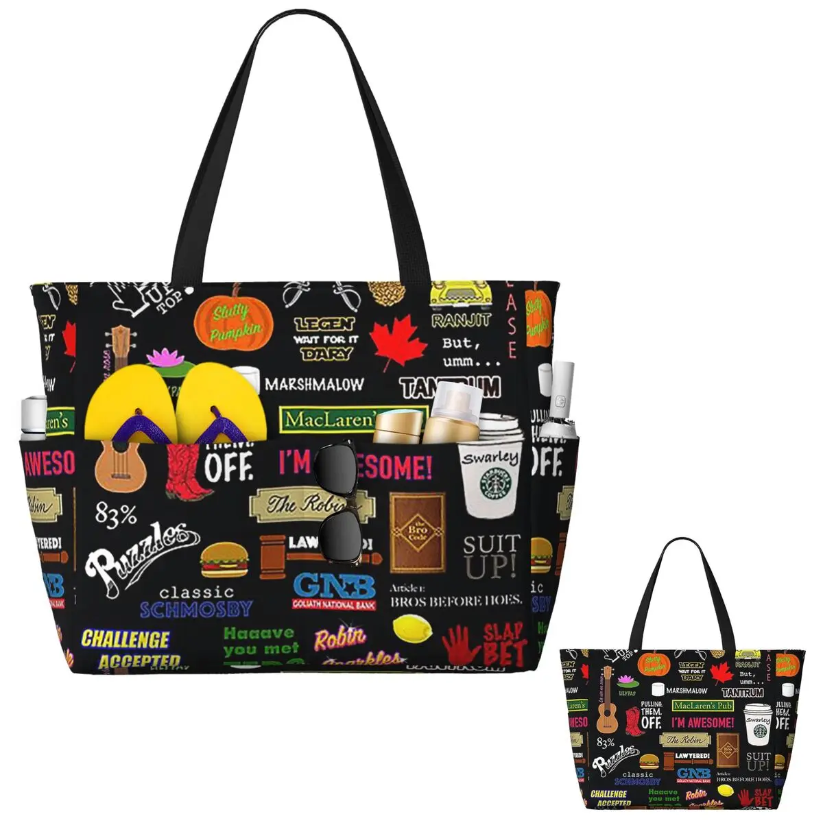 

How I Met Your Mother Himym Tv Show Collag Beach Tote Bag Sport Gym Yoga Duffle Large Tote Bag Women Travel Bag Fitness bag