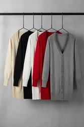 Outerwear V-neck Jersey Korean Fashion Style Cropped Blouses Long Woman Cardigan Knitted Ladies Sweaters Black Clothing Tricot