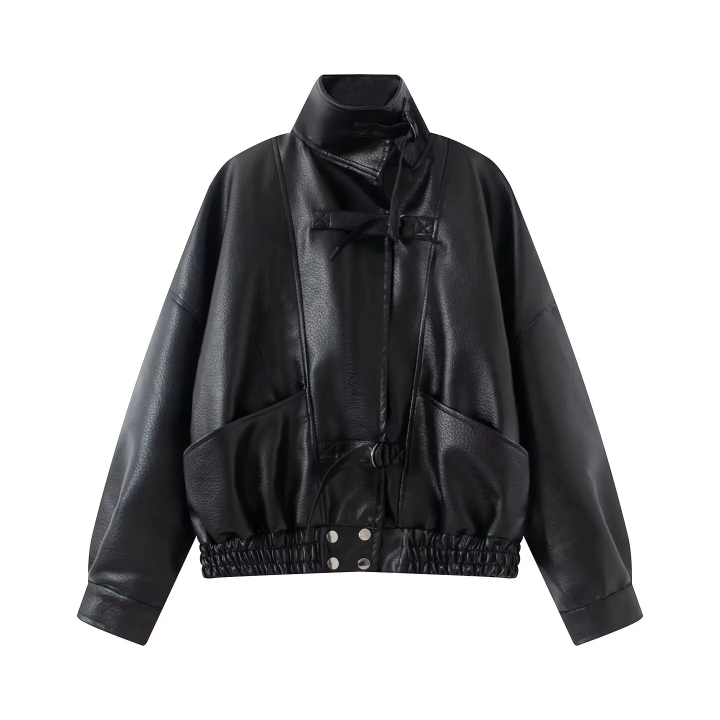 BSAY 2026 Neue Damen Vintage Mode Kunstleder-Motorradjacke mit Reverskragen, Gürtel-Dekor, Taschen, Elastischem Saum, Lässiger Kurzer Mantel – Detail 7