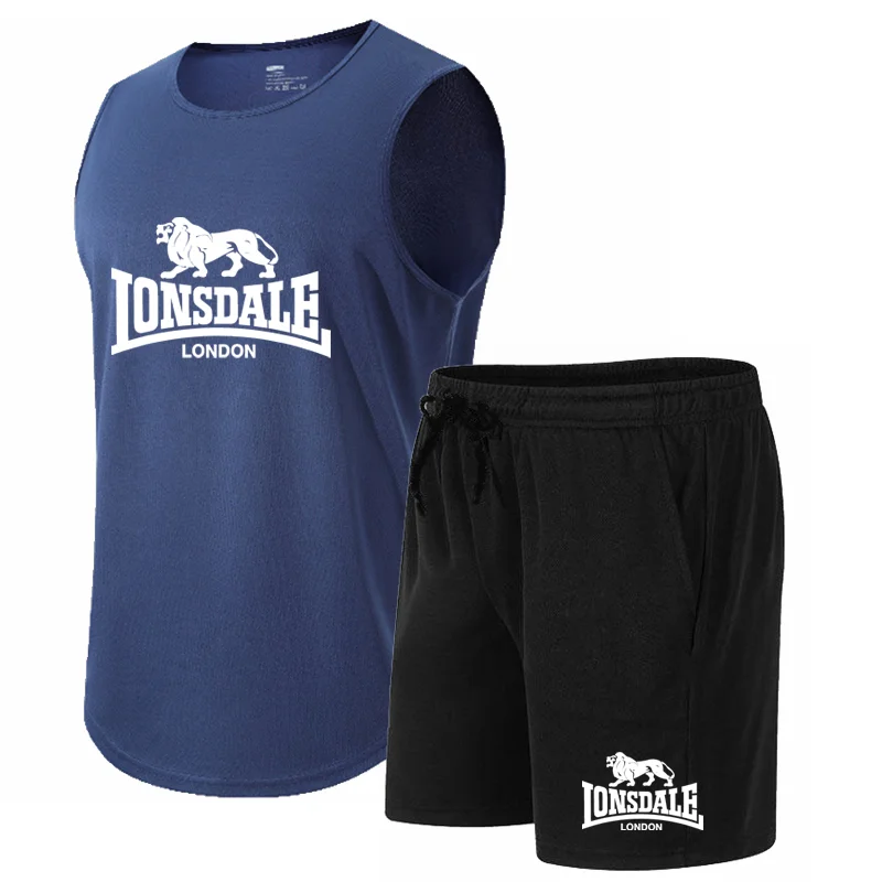 LONSDALE-Conjunto de ropa deportiva para hombre, camiseta y pantalones cortos informales de manga corta, para correr, verano, 2024