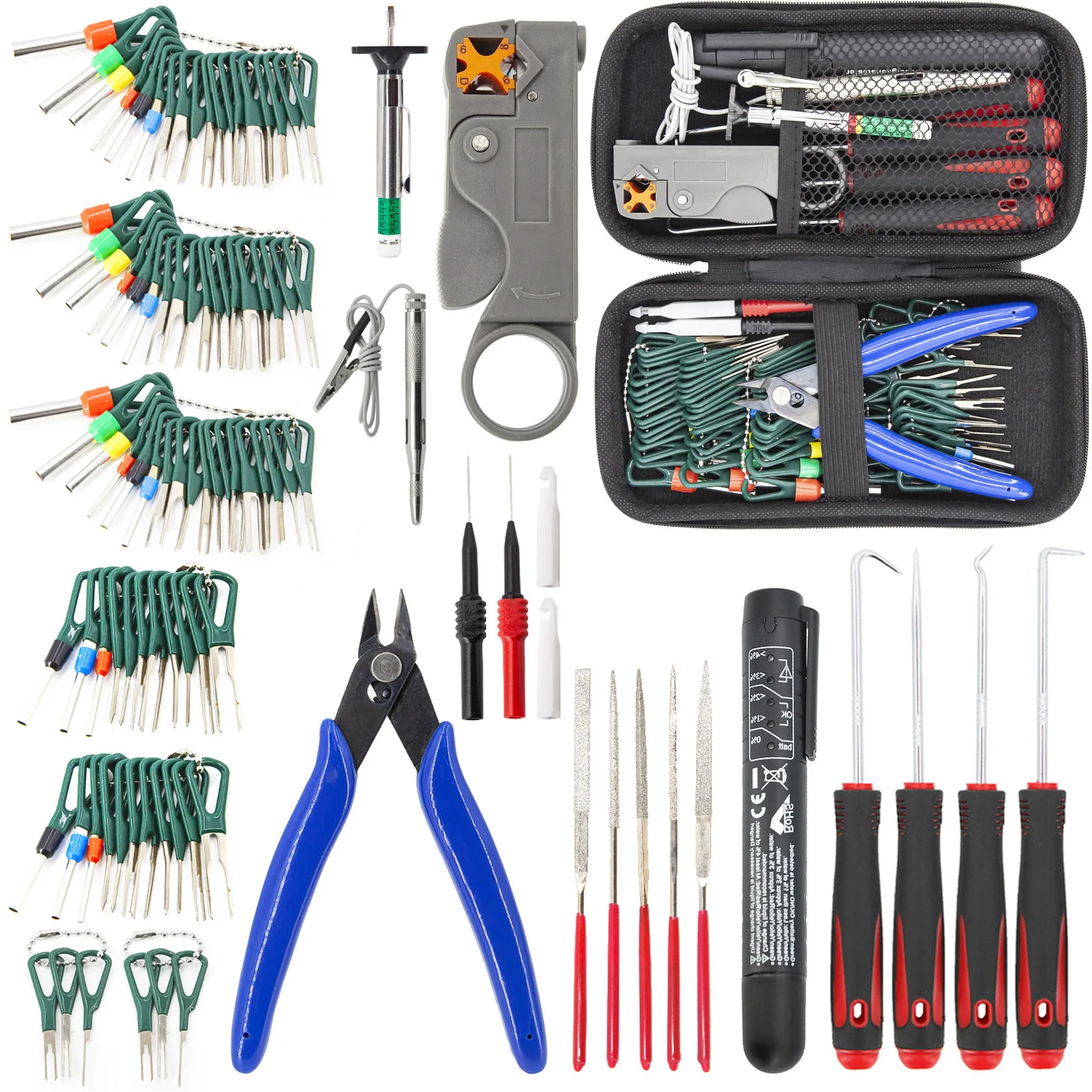 Car Terminal Removal Tools Kit Electrical Wire Harness Crimp Connector Pin Extractor Light Tester Cable Cutter Pliers Stripper