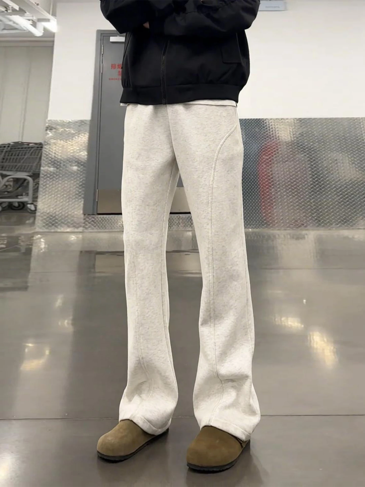 

White ey Micro Flared American Sle Sports Pants Men's Straight Leg Fitn Running Long Trousers Visual Leg Lengthening