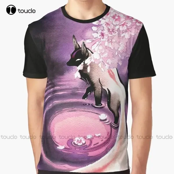 Rose Moon Sakura Blossom Fox Graphic T-Shirt Custom Aldult Teen Unisex Digital Printing Tee Shirts Custom Gift Xxs-5Xl