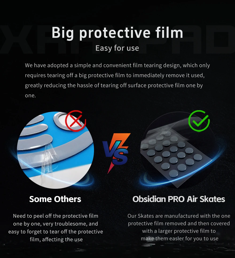 X-Raypad Obsidian PRO Air U-PE Uniwersalne ślizgacze do myszy w kształcie pączków D9.5mm – Wytrzymałe. Cichy. Sterowanie — zdjęcie produktu 4