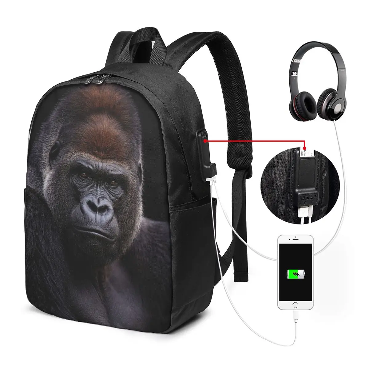 Gorilla Orangutan Face Monkey Realistic Backpack Travel Notebook Bag Computer College Student School Bag Laptop Shoulder Bags