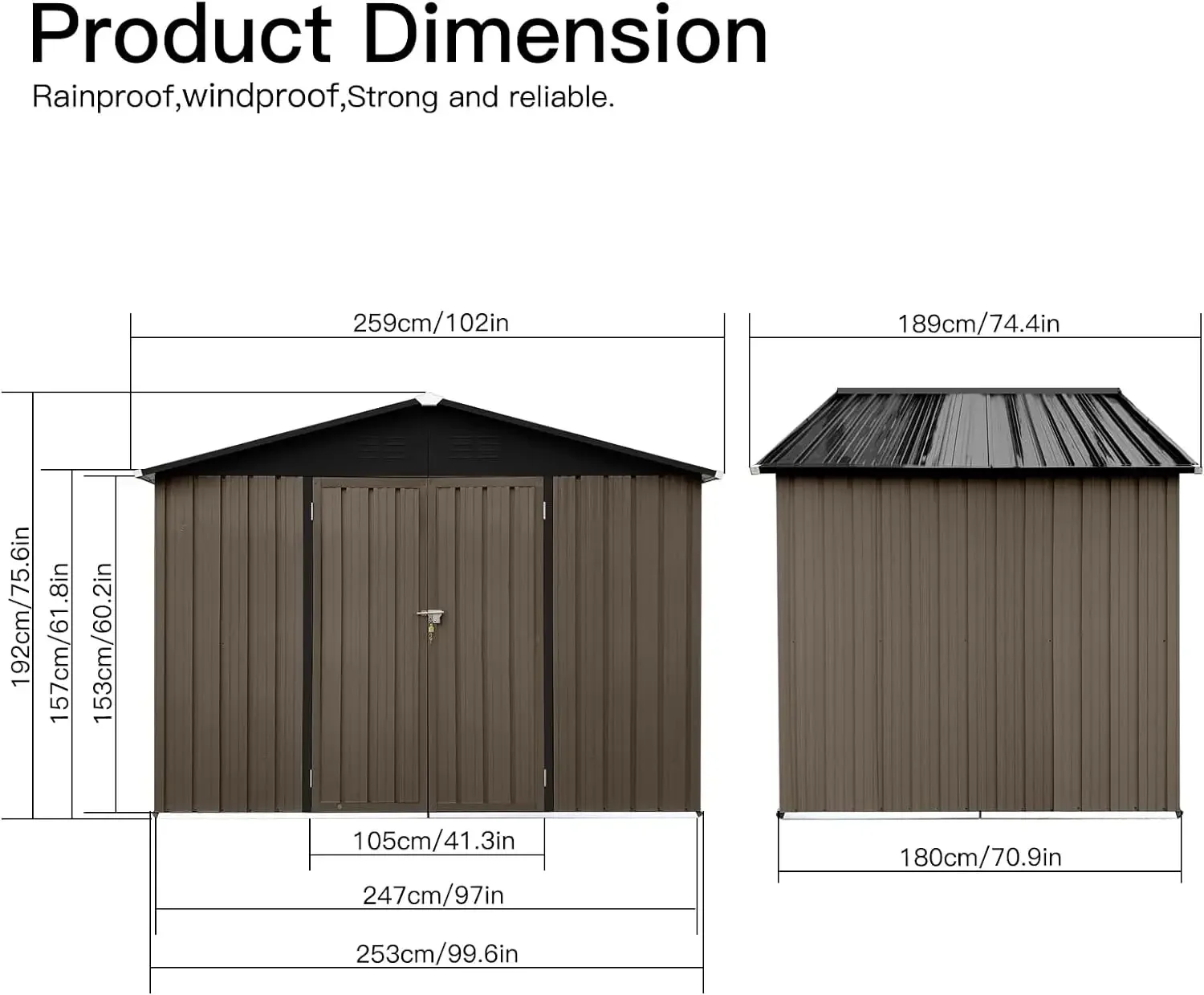 8 x6ft Outdoor-Lagers chuppen, Hochleistungs-Gartens chuppen aus verzinktem Metall Hinterhof-Lagers chuppen außerhalb des Werkzeug lagers chuppens