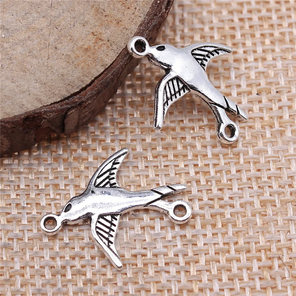 40pcs Charms Swallow Bird Connector 20x17mm DIY Retro Jewelry Braclet Necklace Antique Silver Color Pendant