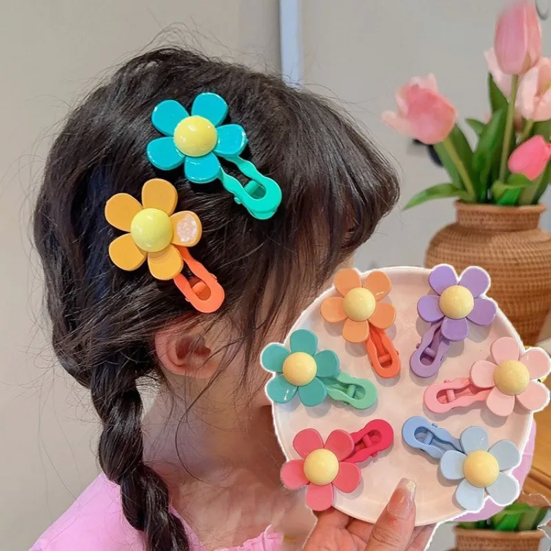 2pc Korean Cute Flower Colorful Hairpin Hair Claw Clips Grips for Girls Women Kids Child Hair Party Accessories Crab Headband