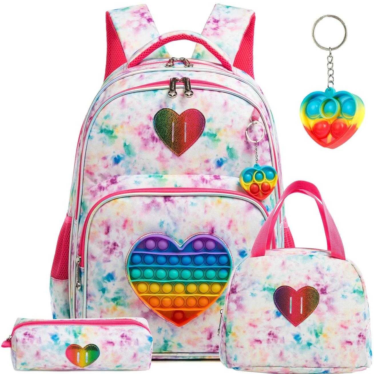 3PCS Cute Backpack for Girls School Kids Sequin Bookbag for Elementary Kindergarten Students with Lunch Box Pencil Case