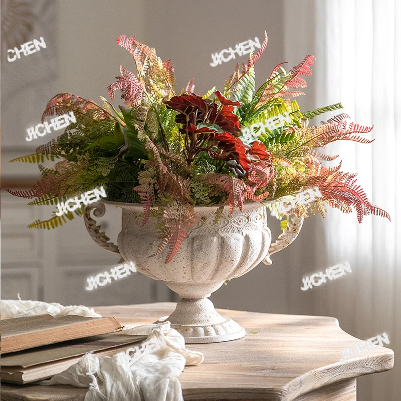 

ZQ Vintage French Garden Trophy Urn | Classic Metal Planter | European Style Decorative Vase, White