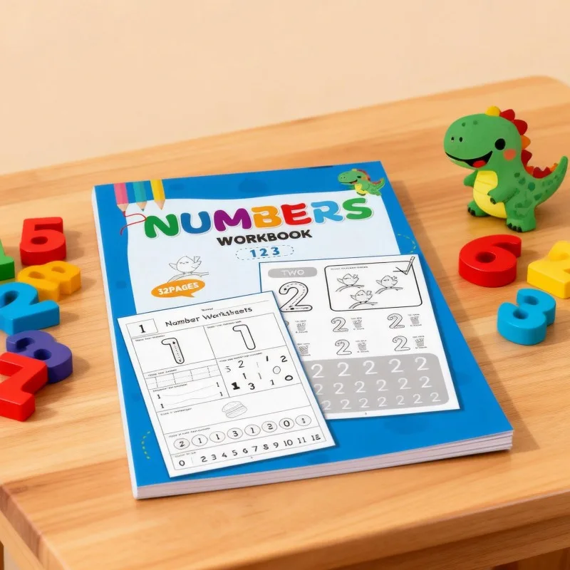 32 Pages, Number Workbook 0-12, Pen Grip Training, Interactive Number Coloring Book, 7 Fun Game Book