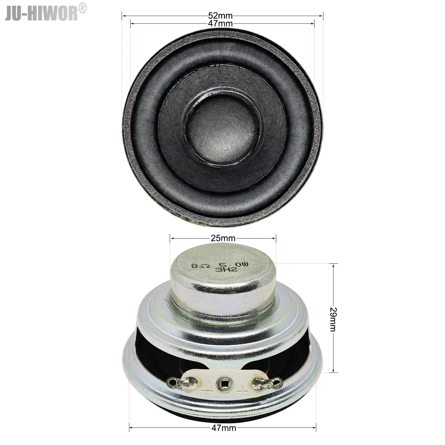 2pcs 8Ohms 5W 52mm Round 16mm Core Dual Neodymium Magnetic 29mm Long Stroke Speaker 2 inch bluetooth Loudspeaker