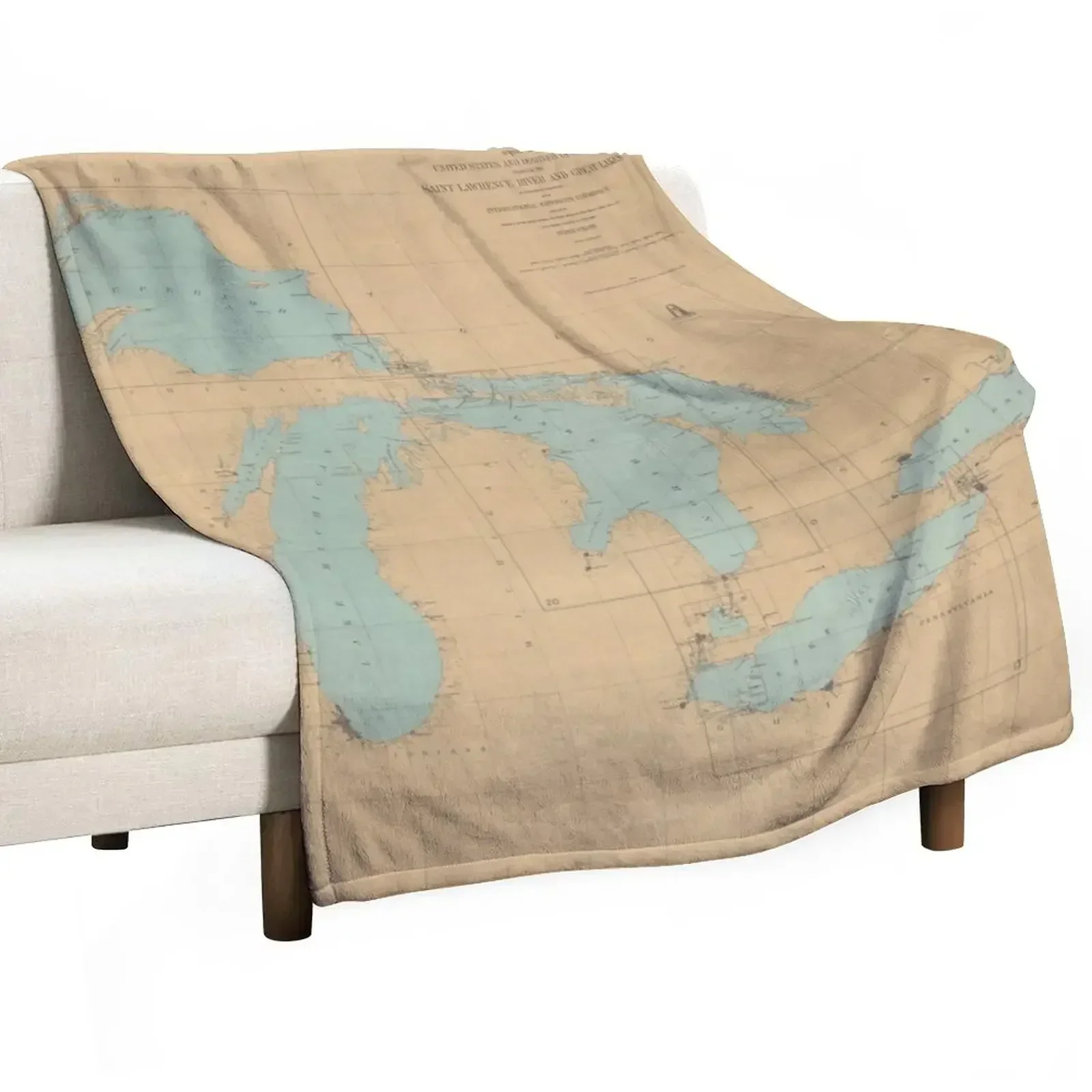 Vintage Great Lakes Map (1915) Throw Blanket Reusable Durable Soft Blanket for All Seasons