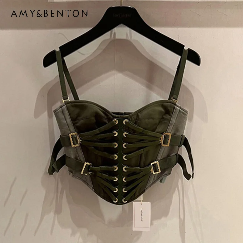 

Оригинальный дизайн, элитный сексуальный женский жилет на бретельках на шнуровке, осень 2022, новый утягивающий короткий топ с застежкой на талии, женский топ