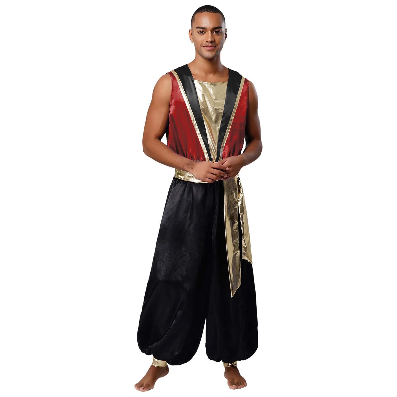 

Halloween Cosplay Men's Arabic Indian Prince King Role-Playing Costumes Pasty Raves Arab Stage Performance Metallic Jumpsuits