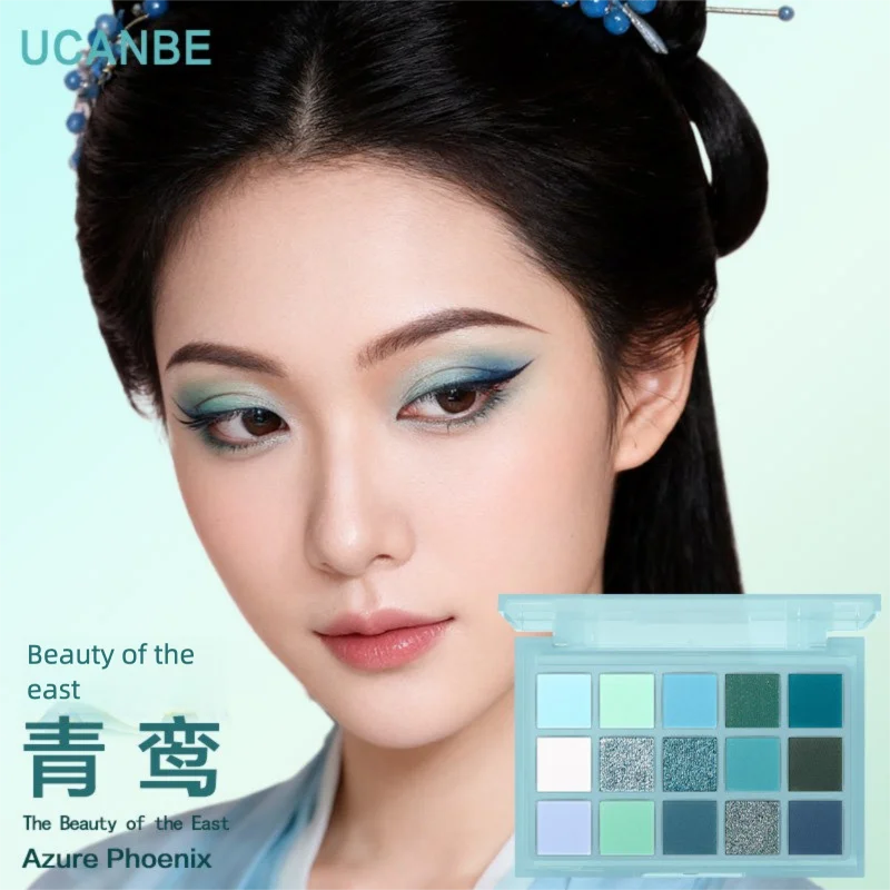 Ucanbe 15-color Eyeshadow Palette In Shades Of Blue, Mint, Mountain Water Green, Green Apple, Chinese Style, Misty Rain, And