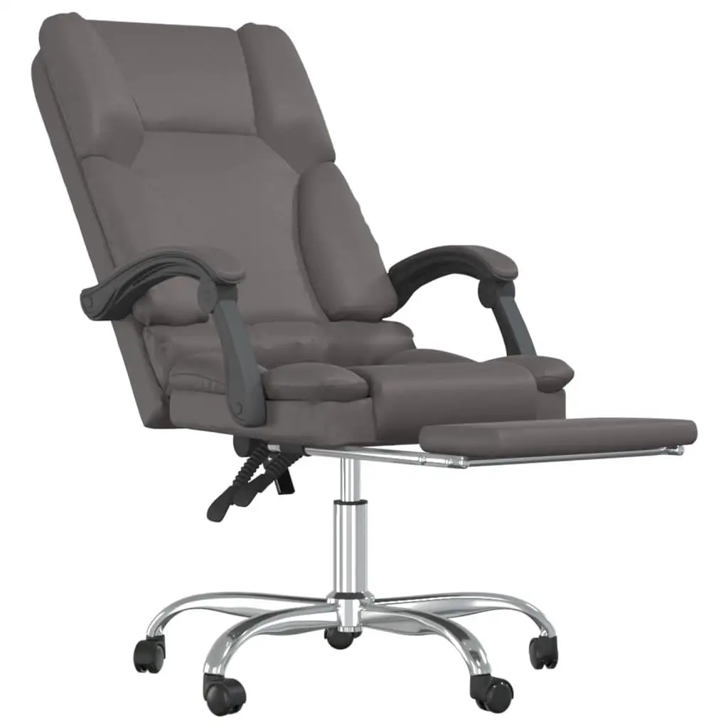 Silla de oficina reclinable ergonómica de masaje de piel sintética gris para mayor comodidad