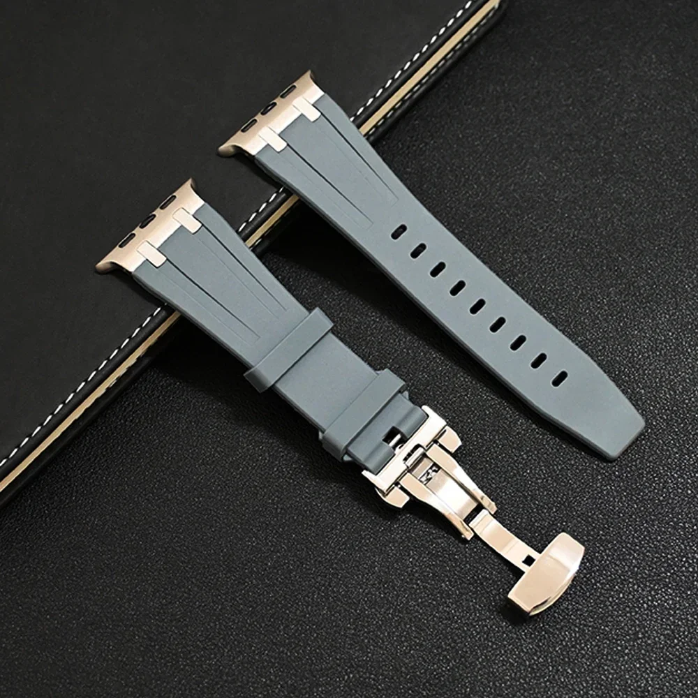 Band+box for Apple Watch Series 9 Ultra 2 49mm 45mm 42mm 44mm Butterfly Clasp Strap for IWatch 8 7 Se 6 5 4 3 Silicone Bracelet