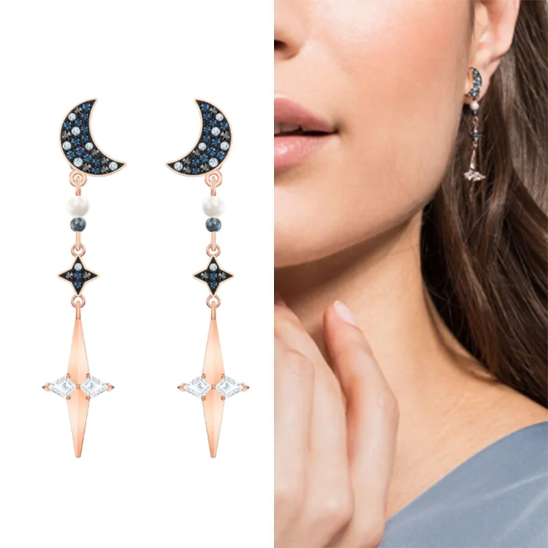 

Длинные серьги Moon & Star из розового золота