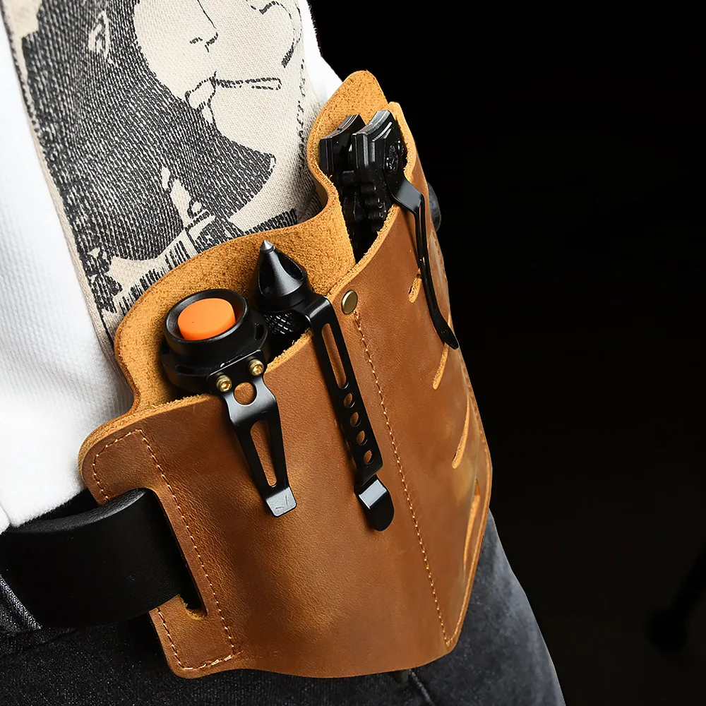 Genuine Leather Multitool Sheath EDC Belt Organizer Vintage Durable EDC Flashlight and Multitool Pouch for Work and Daily Use