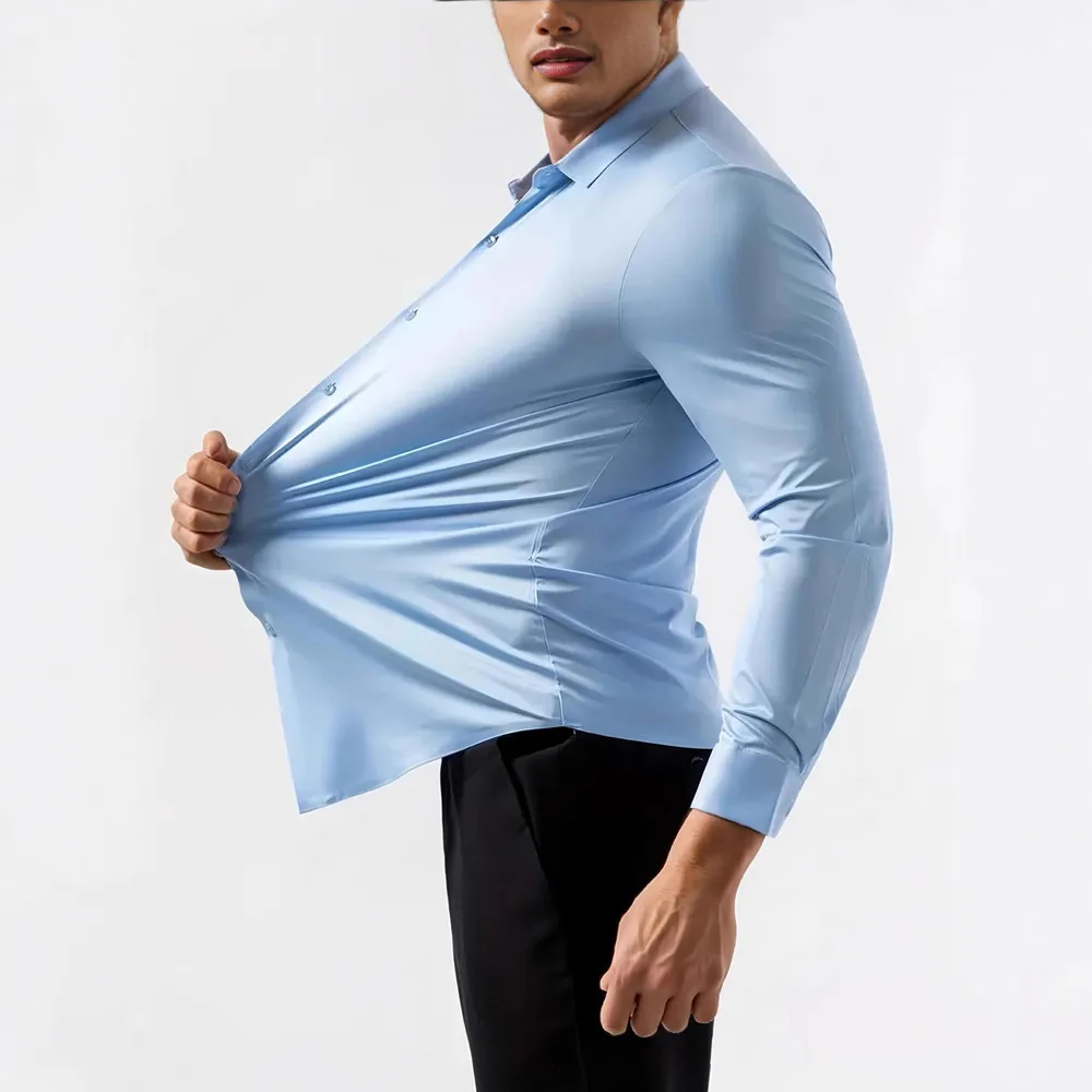 

Premium Men's Ultra Stretch Dress Shirts Long Sleeve High Quality Business Formal Wrinkle-free Soft White Social Male Clothing