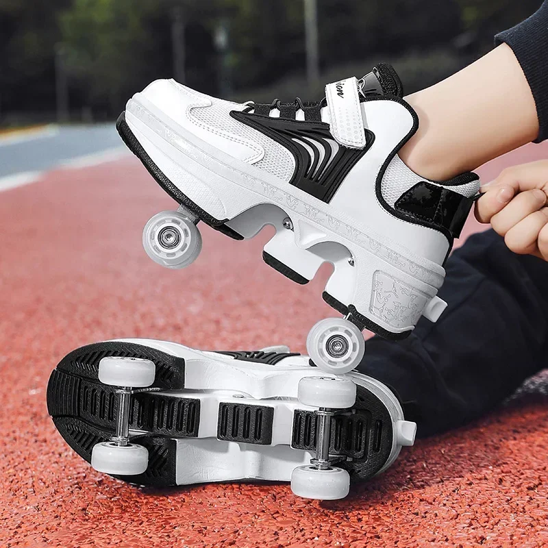 Children\'s Sports Roller Skates Transformer Shoes 4 Quad Wheel Skates Adult Runaway Shoes Student Transformer Wheels