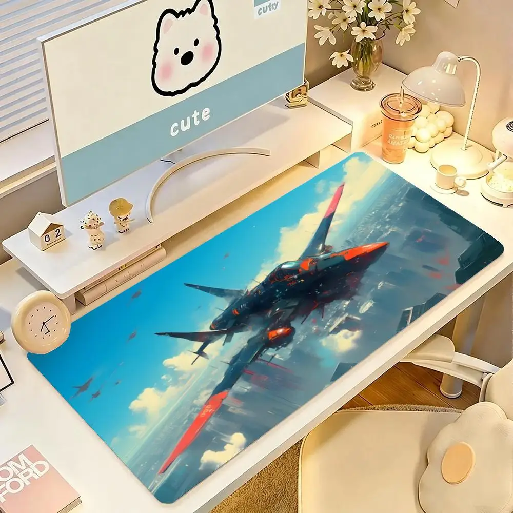 Futuristic Sci Fi Fighter Jet Flying Over Cloudscape Mousepad Fit Large Size Laptop Office Desktop Mat
