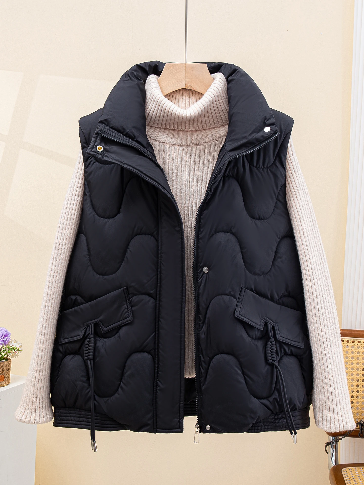Vrouwen ort down Katoenen Vest 2025 Nieuwe Herfst Winter Thiened Sli Losse Kleine Maat Bovenkleding Rits Splice ket